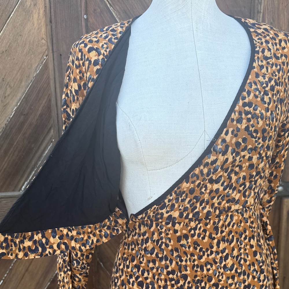 Zara Brown Leopard Long Sleeve Dress ties on the side S - Picture 8 of 12